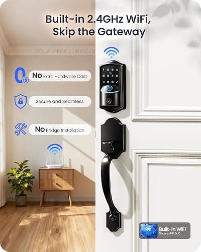 Veise VE027-H Built-in Wi-Fi Fingerprint Smart Deadbolt Lock with Handleset, App Remote & Voice Control, Keyless Entry Front Door Lock Set, Touchscreen Keypad, Auto-Lock, Easy Setup, Matte Black thumbnail 2
