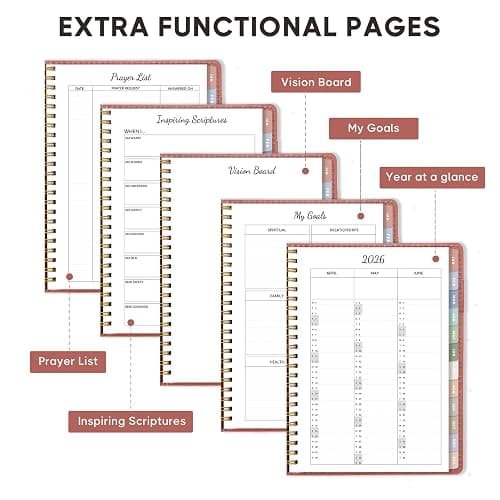 2026 Christian Planner, Bible Planner & Prayer Journal A5 Spiral Bound, Weekly & Monthly Faith Planning for Women & Men (Brown) thumbnail 6