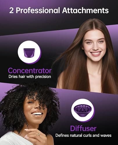 Hair Dryer with Diffuser, CONFU Ionic Blow Dryer 1600W, Portable Lightweight Fast Drying Negative Ion Hairdryer, 3 Heat Settings with Diffuser and Concentrator Nozzle for Home & Travel thumbnail 7