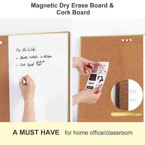 ARCOBIS Cork Board White Board Combo, 24 x 18 Inch Bulletin Board-Gold Frame, Magnetic Dry Erase Board & Corkboard for Wall, Vision Board for Home, Office, School thumbnail 4