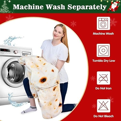Waitu Wearable Blanket Sweatshirt Gifts for Women and Men, Warm and Cozy Giant Blanket Hoodie, Thick Flannel Blanket with Sleeves and Giant Pocket - Burritos thumbnail 6