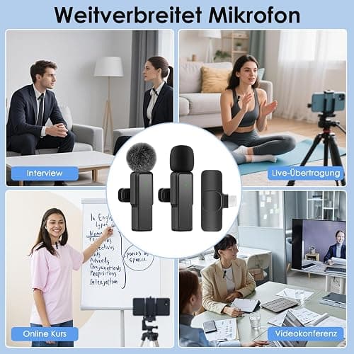 Kabelloses-Mikrofon-Handy for iPhone/Android/Computer PC Mini-Mikrofon Wireless Lavalier Microphone Kabellos Ansteckmikrofon Klein für Streaming, Videoaufnahmen, Interviews, YouTube, TikTok, Vlog thumbnail 6