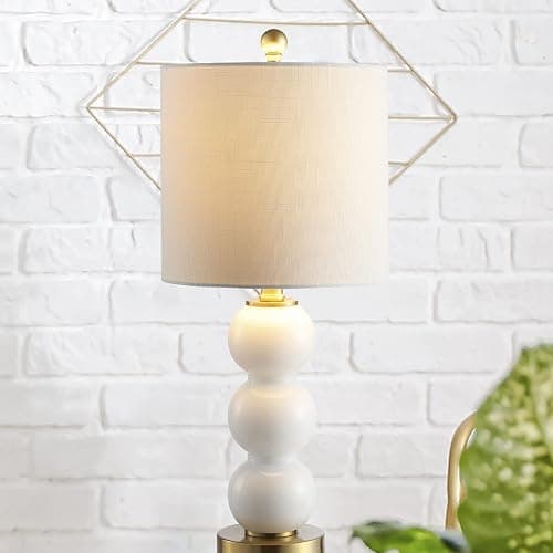 JONATHAN Y JYL1021A February 21" Glass/Metal LED Table Lamp Contemporary Bedside Desk Nightstand for Bedroom Living Room Office College Bookcase LED Bulb Included, White/Brass Gold thumbnail 2