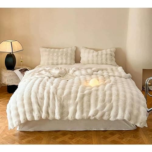 DREAMLANDING Faux Rabbit Fur Luxury Plush Sherpa Throw Blanket Reversible Fuzzy Warm Cozy Fluffy Fur Blanket for Bed Sofa Couch Home Decor (Cream, 130 * 150cm) thumbnail 3