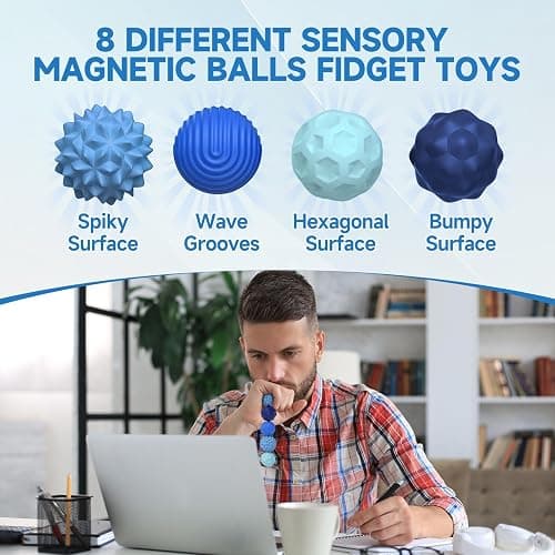 Magnetic Sensory Balls Fidget Toys for Adults&Teens, Stress Relief Silicone Sensory Toys for Autism ADHD Anxiety,Fun Textures Gadgets,Office Desk Toy,Easter Stocking Stuffers for Women Men Teen Gift thumbnail 7