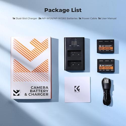 K&F Concept 1300mAh NP-W126 NP-W126S Battery and Charger for Fujifilm XM5, X100VI, X100V, XS10, XT30, XT30 II, XT20, XE4, A5, Dual-Slot Fast Charger, Type-C and Micro-USB Input, 2 Pack Battery thumbnail 7