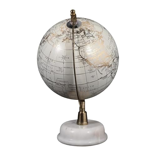 Decorative Globe with Marble Base for Home or Office Decor - Ornament for Desk, Hallway, or Coffee Table - Modern Desktop Globe for Living Room Decor or Shelf Display - 10", White & Gold thumbnail 6