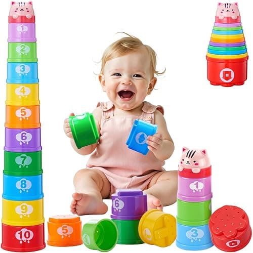 WEEJOYGAM Baby Stacking Cups, Sorting Stacking Toys for Toddlers 1-3 Nesting Stackable Block with Number Montessori Toys for 1 Year Old Educational Sand Bath Birthday Gift for 6 9 12 18 Month Boy Girl - Image 1