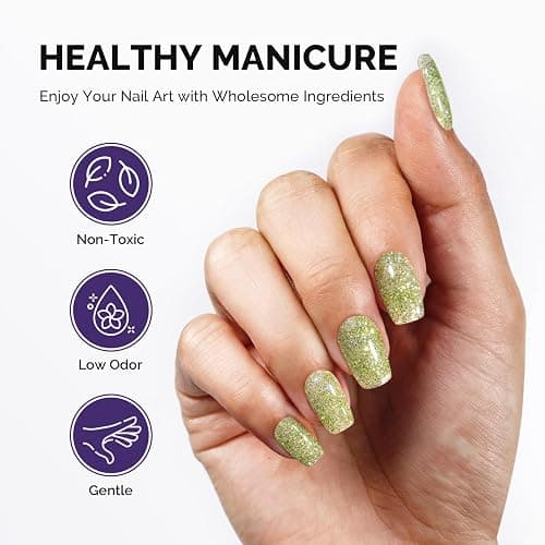 MelodySusie Galaliver Green Glitter Gel Nail Polish, 15ML Sparkly Bright Green Shimmer Gel Polish Soak Off UV LED Cured Long Lasting Gift for Women DIY Nail Design Nail Art Manicure X08 thumbnail 4