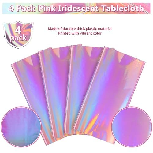 4 Pack Iridescent Pink Plastic Tablecloths, FunnyPars Shiny Disposable Laser Rectangle Table Covers, Holographic Foil Tablecloth Iridescent Party Decorations for Kpop Birthday Wedding Xmas, 54x108Inch thumbnail 5
