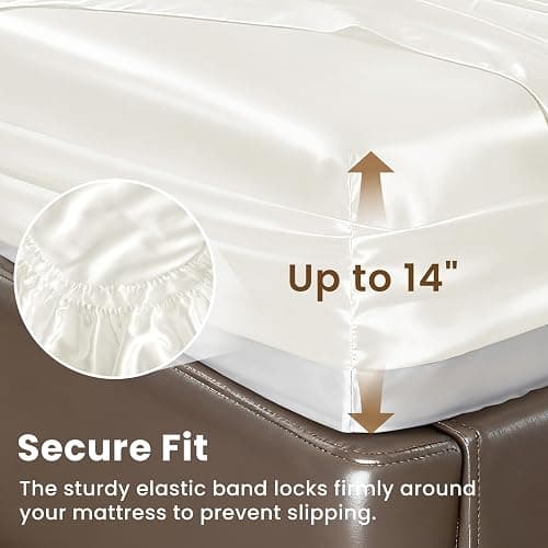 Love's cabin Full Size Satin Sheet Sets - 4 Piece Ivory Silky Sheet Set Full with Deep Pocket, Luxury Silk Feel Bed Sheets Full Bedding Set (1 Flat Sheet,1 Fitted Sheet,2 Pillow Cases) thumbnail 4