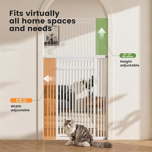 Gardner Pet 51"-87" Extra Tall Cat Gate for Doorway, Wide Adjustable 27.56"-37" Baby Gate Included 4 Extension Kits, Pressure Mounted Safety Full Door Gate for Stairs, Studio, Kitchen (White) thumbnail 2