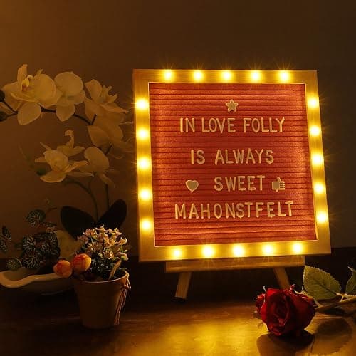 Pink Felt Letter Board with Stand, Built-in LED Lights With Tripod Stand and Wall Mount Hanger for Party Home Decor(10x10),Menu Board, 340 Letters for Custom Sign Messages, Party Planning (Pink) thumbnail 2