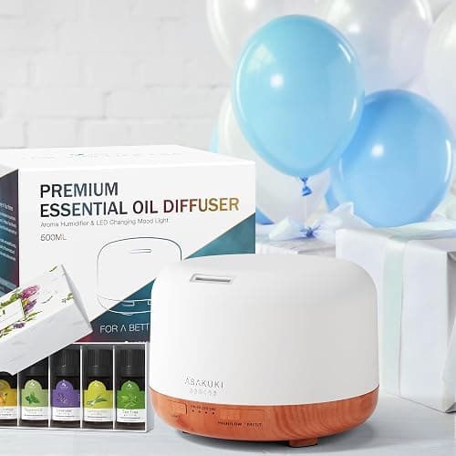 ASAKUKI Oil Diffuser with Essential Oils Set, 500ml Aromatherapy Humidifier with 14 LED Colors & Auto Shut-Off - 6 Oil Gift Pack(Lavender Eucalyptus Tea Tree Orange Peppermint Lemongrass) thumbnail 6
