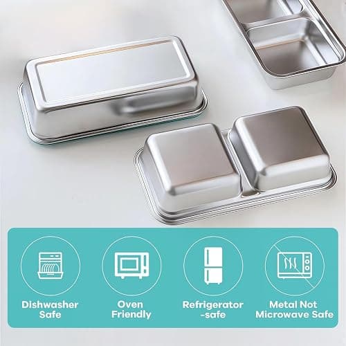 BSTUR Stainless Steel Snack Containers, 6-Pack Reusable Grab and Go Containers with Lids, Dual Compartment Bento Box for Travel, Camping & Lunch Prep thumbnail 4