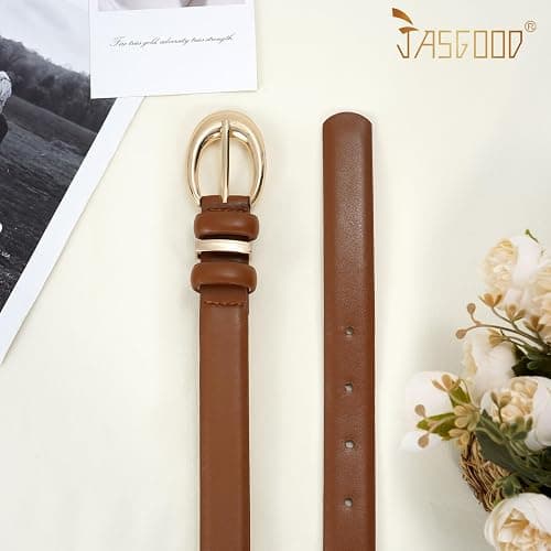 JASGOOD Women Leather Belt for Jeans Pants Fashion Ladies Skinny Faux Leather Dress Belt - Brown - Fit Waist Size 27"-31" thumbnail 3