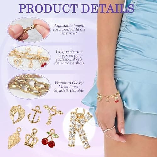Kaitiaki Katseye Charm Bracelet for Fans, Katseye Merch Link Bracelet with 7 Symbolic Charms, Adjustable Stainless Steel Chain Bracelets, Concert & Music Festival Jewelry Gift thumbnail 3