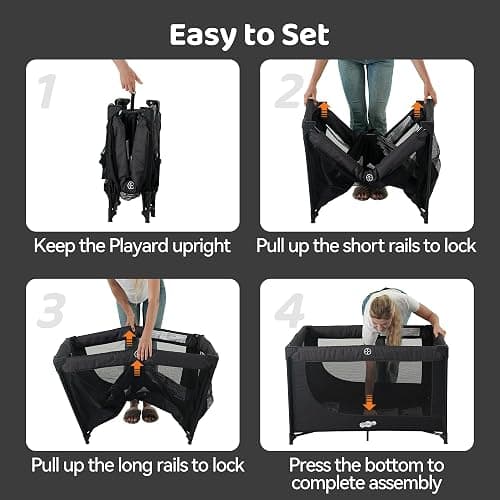 Pamo Babe Compact Pack and Play - Portable Crib for Baby, Lightweight Foldable Travel Playard with Mattress Pad & Carry Bag, Safe Breathable Travel Bed for Home, Trips & Family Visits, Black thumbnail 4