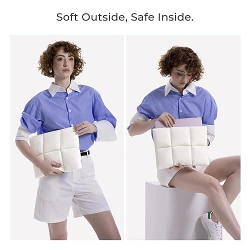 Comfyable Puffy Laptop Sleeve 15 16 Inch, Quilted Puffer Laptop Carrying Case for Women, Pillow Pouch Compatible for MacBook Air M5 & MacBook Pro M5 Pro/Max 2026, Rice thumbnail 2