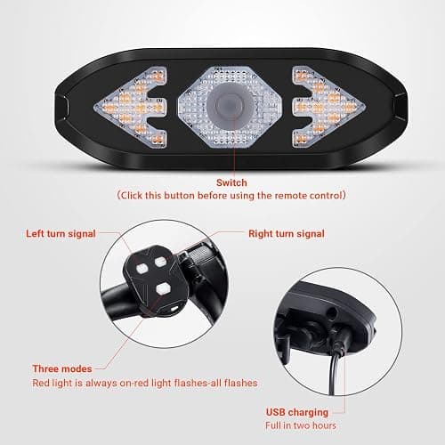 Bike Tail Light with Turn Signals Wireless Remote Control Waterproof Bicycle Rear Light Back USB Rechargeable Ultra Bright Safety Warning Cycling Taillight for Night thumbnail 2