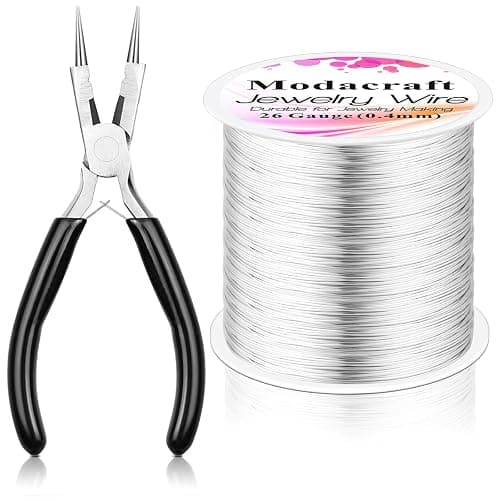 Modacraft 26 Gauge Wire for Jewelry Making with Multipurpose Piler, 328.1 FT/0.4 mm Craft Silver Jewelry Wire Tarnish Resistant Copper Beading Making Supplies and Crafting (Silver) - Image 1