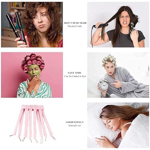 Heatless Curls Headband Adjustable Heatless Hair Curler, Removable Claw Design No Heat Curling Rod Headband Lazy Hair Curler for Long Hair, DIY Hair Rollers Styling Tool for Women Girls Curls Wave thumbnail 6