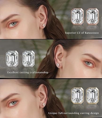 Raneecoco 4.0ct Total Emerald Cut Cubic Zirconia CZ Earrings Stud / 18K Gold Plated Sterling Silver thumbnail 9