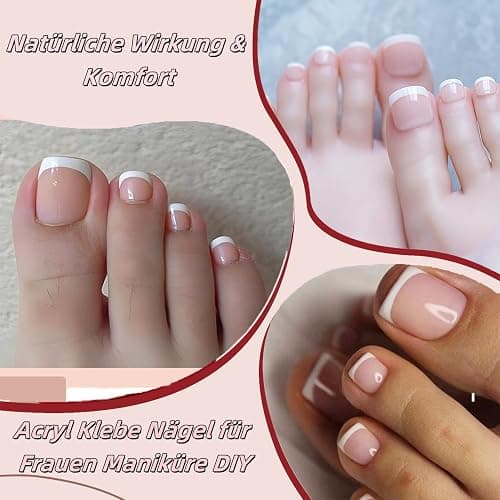 Virellay 240 Stück Falsche Fußnägel Kit, Französische Kurze Fußnägel zum Aufkleben, Weiß Rosa French Fußnägel Tips, Full Cover Acryl Zehen Nagelspitzen für Maniküre DIY, Fake Nails für Frauen thumbnail 4