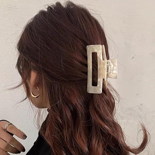 Rectangle Hair Claw Clips for Women - Non-slip Thick Hair Clips Accessories (White) thumbnail 2
