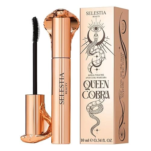 SELESTIA BEAUTY Black Mascara Queen Cobra – Volumizing, Curling, Lengthening – Soft Brush for Smooth Application – Long-Lasting & Weather-Proof – 0.34 fl.oz. - Made in Italy
