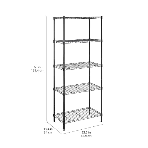 Amazon Basics 5-Shelf Multipurpose Adjustable Sturdy Steel Storage Shelving Unit, Easy Assembly, 13.4" D x 23.2"W x 60"H, Black thumbnail 8