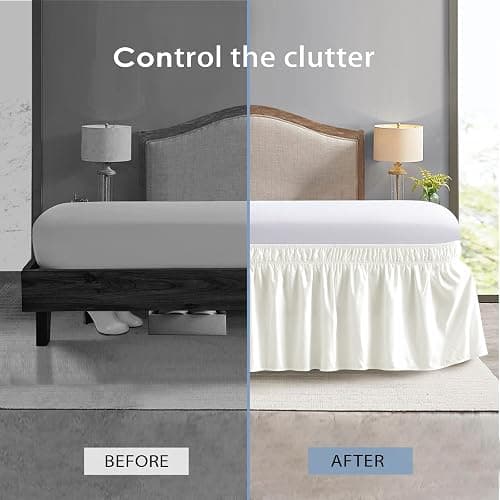 FreshCulture Elastic Wrap Around Bed Skirt - Easy Fit with 18-Inch Tailored Drop, Hotel Quality Dust Ruffle for Full Size Bed (Cream) thumbnail 4