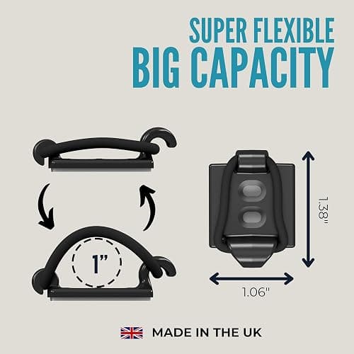CableGenie [Made in the UK] 10-Pack Adjustable Elastic Adhesive Cable Clips, Wire Management Holder, Cord Organizer for Home Office, Under Desk, Behind TV, Phone Charger, Laptop, PC, HDMI, USB (Black) thumbnail 8
