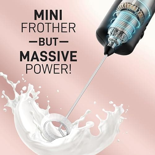 Mini & Mighty Milk Frother Wand – Powerful Handheld Coffee Frother, Battery Operated Drink Mixer – Compact Pocket Size – Detachable Whisk for Latte, Cappuccino, Matcha, Hot Chocolate – Black thumbnail 6