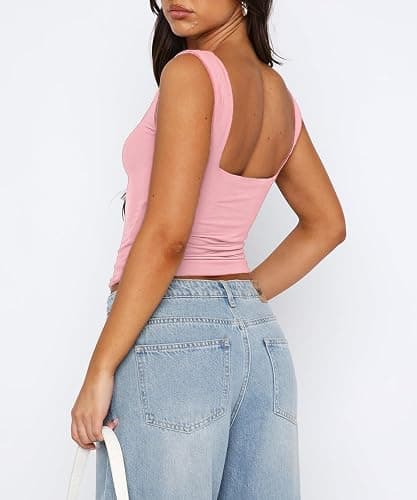 TiulZial Women's Sleeveless Backless Crop Tank Top Sexy Pleated Bustier Sweetheart Neck Strappy Y2K Cami Cropped Tops - Small - Pink thumbnail 4