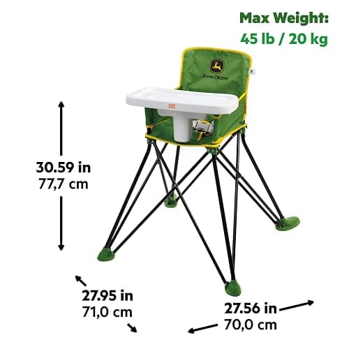 Bright Starts John Deere Pop 'N Dine Portable High Chair, Indoor/Outdoor, Dishwasher Safe Tray, Easy to Fold, Unisex, Green, 6 Months + thumbnail 3