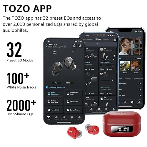 TOZO NC9 Hybrid Active Noise Cancelling Wireless Earbuds, 6 Mics ENC Clear Call, IPX8 Waterproof, in Ear Bluetooth 5.3 Headphones Stereo Bass Ear Buds 59H Playtime with LED Display 32 EQs via APP thumbnail 6
