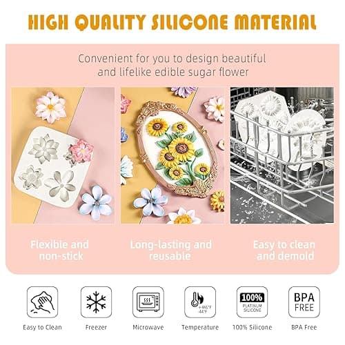 KALAIEN 4Pcs Sunflower Fondant Silicone Mold for Cake Topper Decoration Chocolate Candy Sugar DIY Craft Gum Paste thumbnail 5