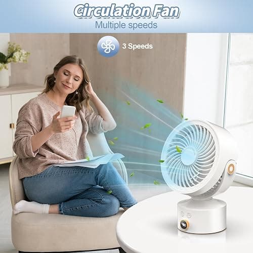 Yincook Desk Fan Small Oscillating for Bedroom, 9 Inch Quiet Desk Fan Air Circulator with 3 Speeds, 4H Timer, Rechargeable Desk Fan for Office/Dorm/Room-White thumbnail 3