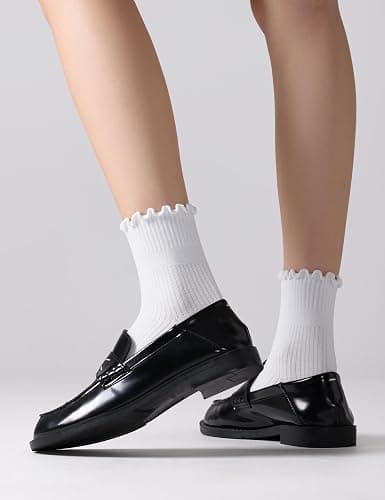 ANDERE ARTE Women’s Viscose from Bamboo Ruffle Ankle Socks, Soft Breathable Lettuce Edge Crew Socks,Cute Frilly Quarter Sock thumbnail 2
