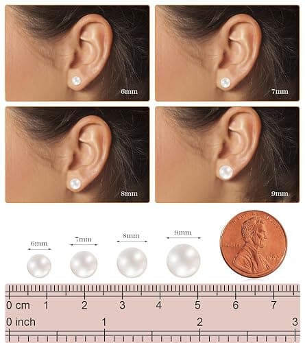 HAINBAG Pearl Stud Earrings for Women, Handpicked Freshwater Pearl Hypoallergenic Silver Post Earring Studs thumbnail 4