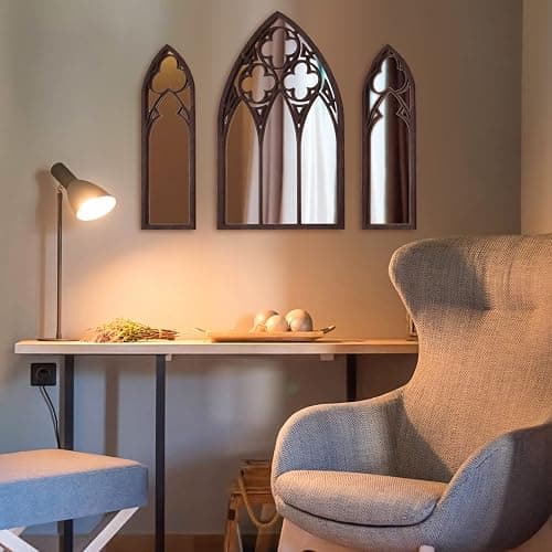 BOUMUSOE 3 Pack Gothic Mirrors, Cathedral Arch Frame, Tiny Gothic Room Decor - 9.8 inches Spooky Decorative Rustic Wall Hanging for Bedroom & Bathroom thumbnail 6
