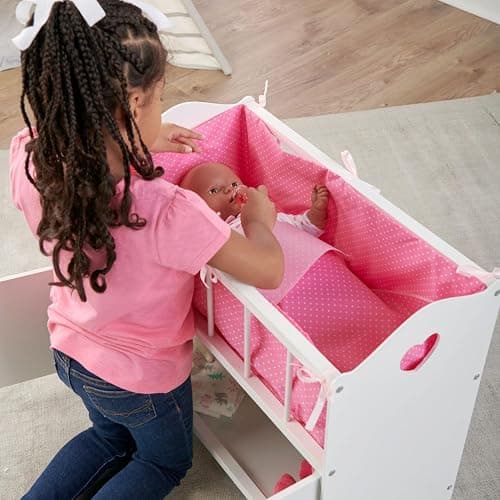 Badger Basket Wooden Baby Doll Crib with Storage, Bedding & Blanket - White | Fits up to 22" dolls; includes crib liner, blanket, pillow, storage cabinet, wood build & personalization kit. thumbnail 7