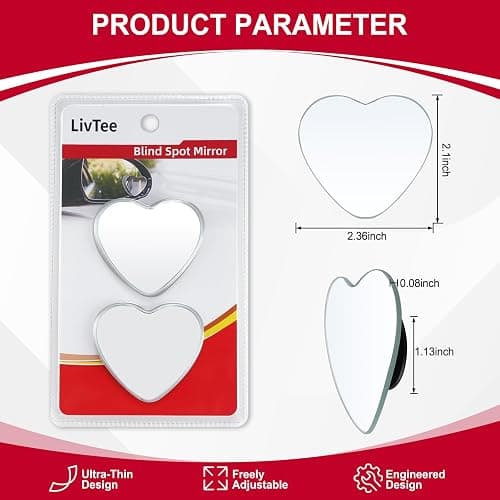 LivTee Blind Spot Mirrors, Heart Shaped HD Glass Frameless Convex Rear View Mirrors, Wide Angle Adjustable Stick for Side Mirror, Automotive Exterior Accessories for Car, SUV & Trucks, Pack of 2 thumbnail 3