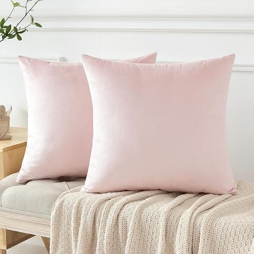 OTOSTAR Pack of 2 Velvet Soft Decorative Throw Pillow Covers Solid Square Cushion Case Home Decor Pillow Covers for Couch Sofa Bedroom Living Room Decorative Pillowcases 20 x 20 Inch (Babypink) thumbnail 8