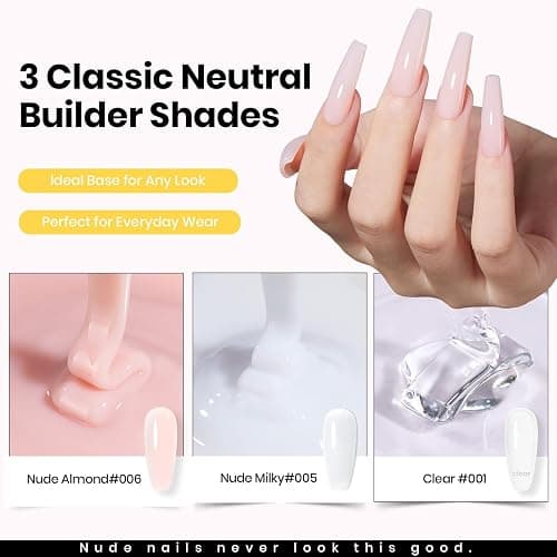 Beetles Hard Gel for Nails Kit,3 Colors Clear Nude Jelly White Sculpted Gel,Nail Extension,Sculpting,with Long Square Half Cover Nail Tips for Salon Pros Women,Nude&Clear Builder Gels,UV&LED Cured thumbnail 4