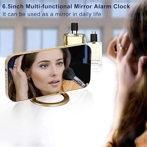 SZELAM Digital Alarm Clock,LED and Mirror Desk Clock Large Display,with Dual USB Charger Ports,3 Levels Brightness,12/24H,Modern Electronic Clock for Bedroom Home Living Room Office - Gold thumbnail 3