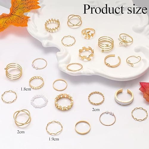 Fumwase Gold Stackable Rings Set for Women Pearl Knuckle Rings Open Stacking Knuckle Ring Jewelry Perfect for Stacking Layering thumbnail 2