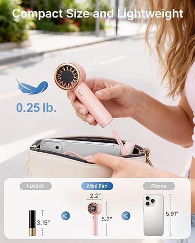 SWEETFULL Portable Handheld Fan, Mini Rechargeable Personal Hand Fan | Strong Airflow, Pocket-Sized, Up to 12H, 5 Speeds, Quiet Cooling Travel Essentials, Cute Gifts for Women, Girls, Lash, Makeup thumbnail 5