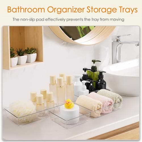 Criusia Drawer Organizer, 10 Pack Large Clear Plastic Set, 3 Size Versatile Bathroom and Vanity Organizer Trays, Storage Bins for Makeup, Bedroom, Kitchen Utensils thumbnail 6